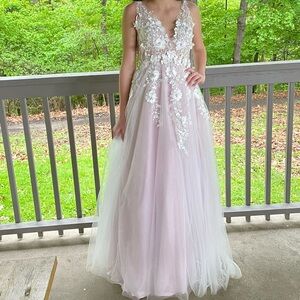 Elegant Pink and White Floral Gown